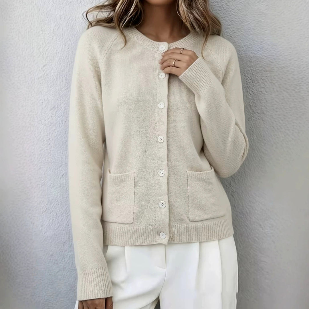 Bijou - Women's Round Neck Relaxed Button-Up Cardigan