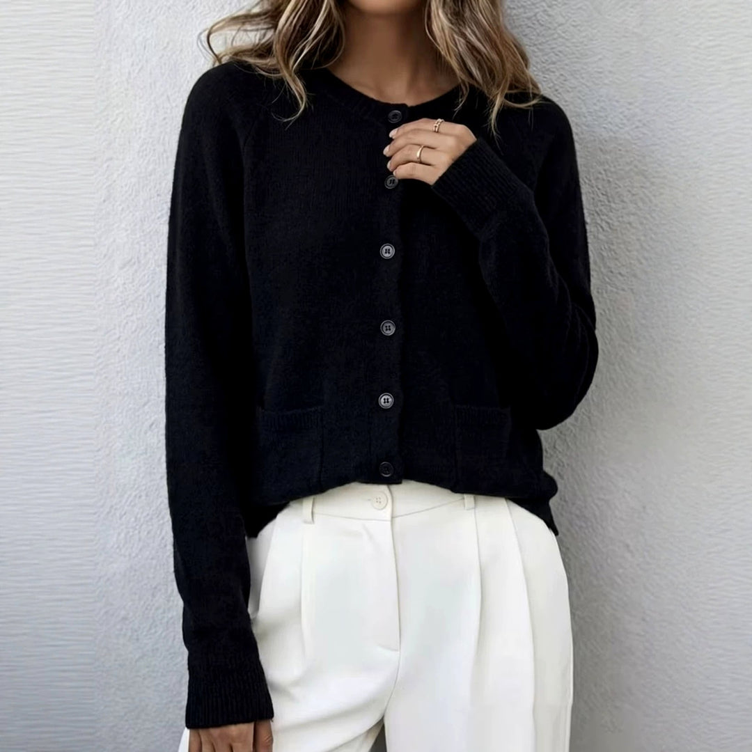 Bijou - Women's Round Neck Relaxed Button-Up Cardigan