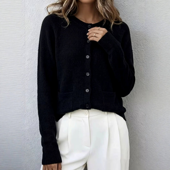 Bijou - Women's Round Neck Relaxed Button-Up Cardigan
