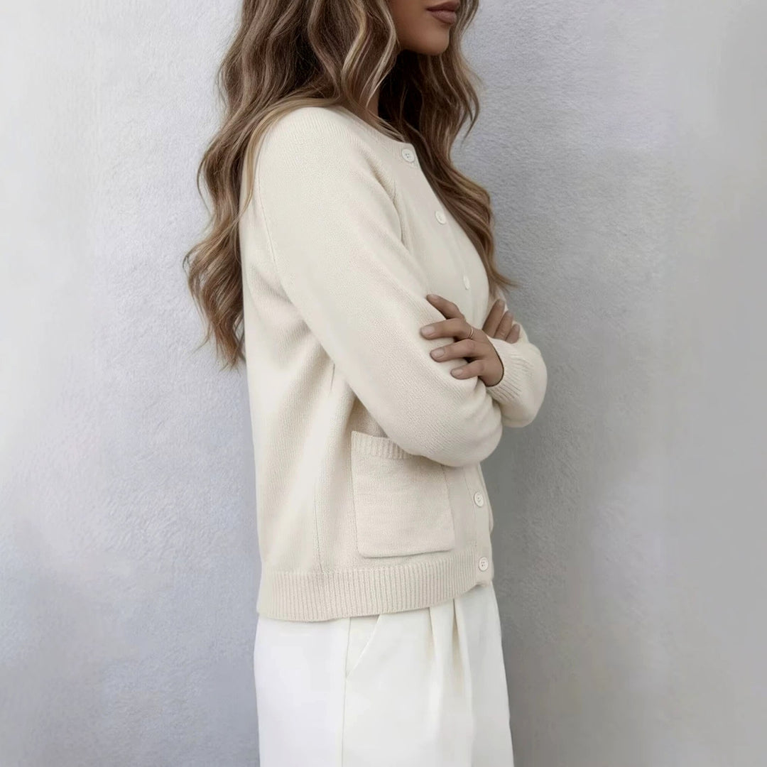 Bijou - Women's Round Neck Relaxed Button-Up Cardigan