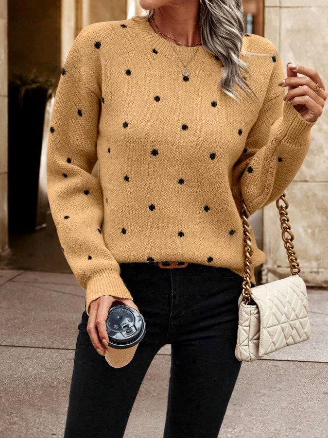 Brianna - Women's Polka Dot Crew Neck Knit Sweater