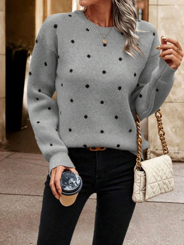 Brianna - Women's Polka Dot Crew Neck Knit Sweater