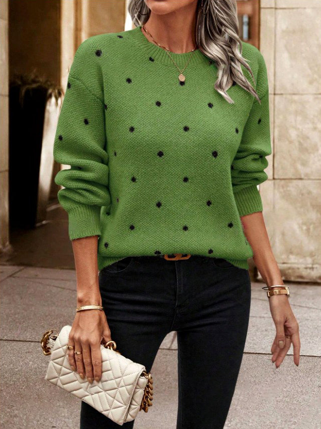 Brianna - Women's Polka Dot Crew Neck Knit Sweater
