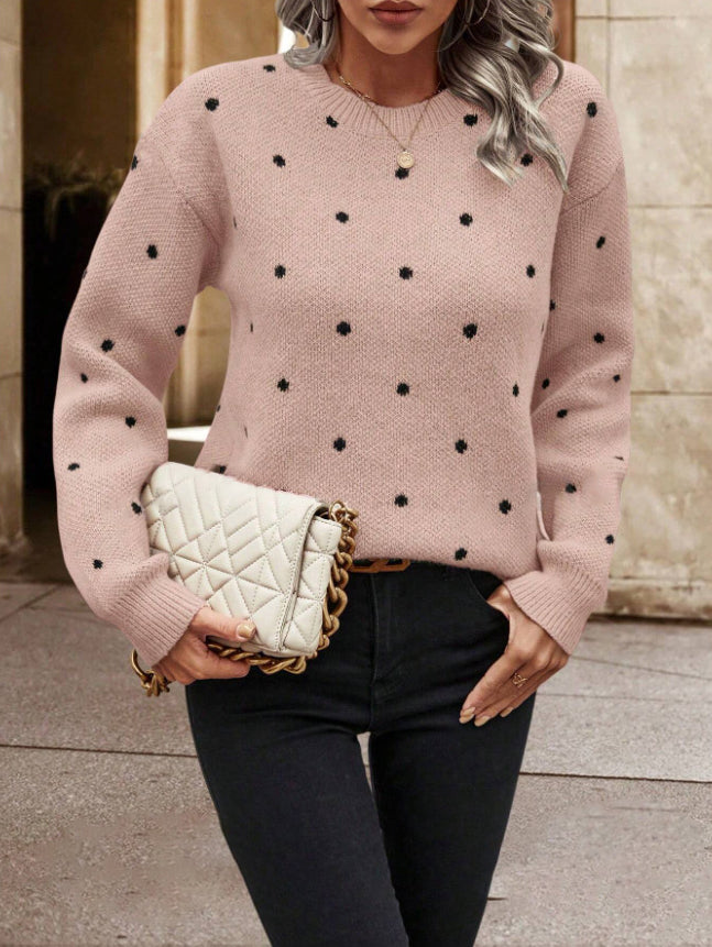 Brianna - Women's Polka Dot Crew Neck Knit Sweater