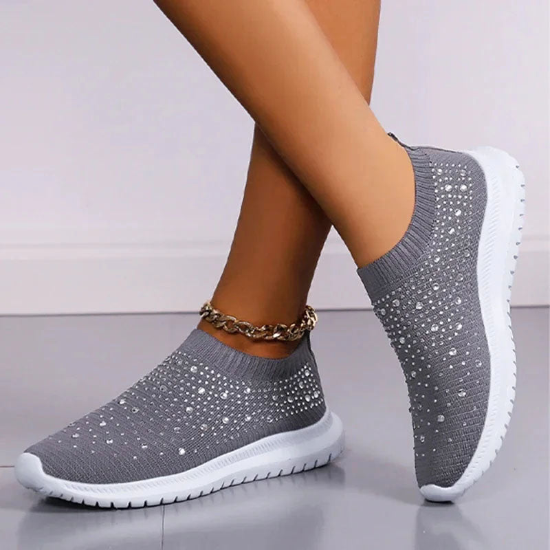 Bridget - Women's Rhinestone Knit Slip-On Sneakers