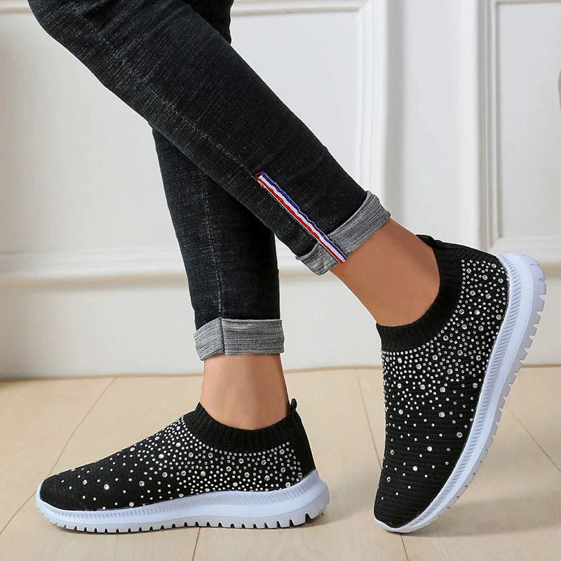 Bridget - Women's Rhinestone Knit Slip-On Sneakers