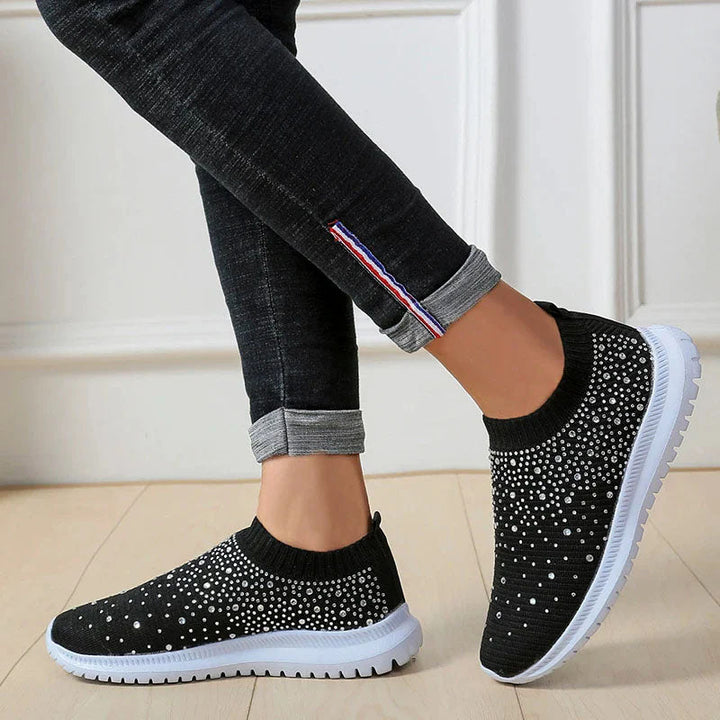 Bridget - Women's Rhinestone Knit Slip-On Sneakers