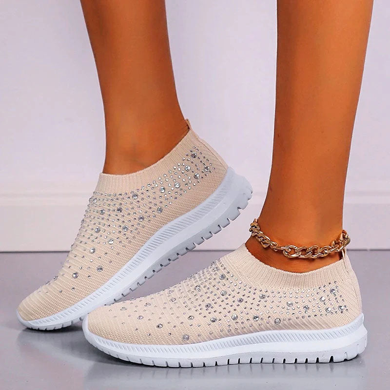 Bridget - Women's Rhinestone Knit Slip-On Sneakers