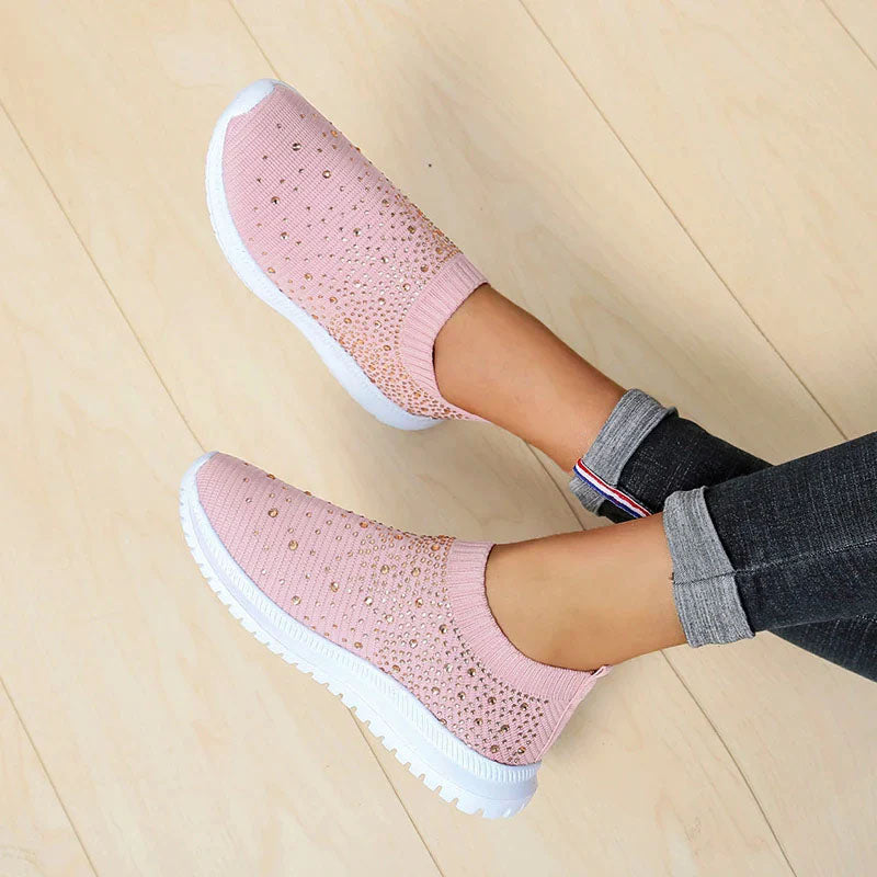 Bridget - Women's Rhinestone Knit Slip-On Sneakers