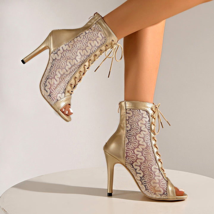 Brittany - Women's Peep-Toe Lace-Up Stiletto Booties