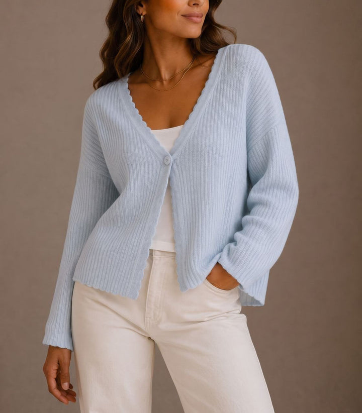 Brylee - Women's Ribbed Cardigan with Single-Button Closure