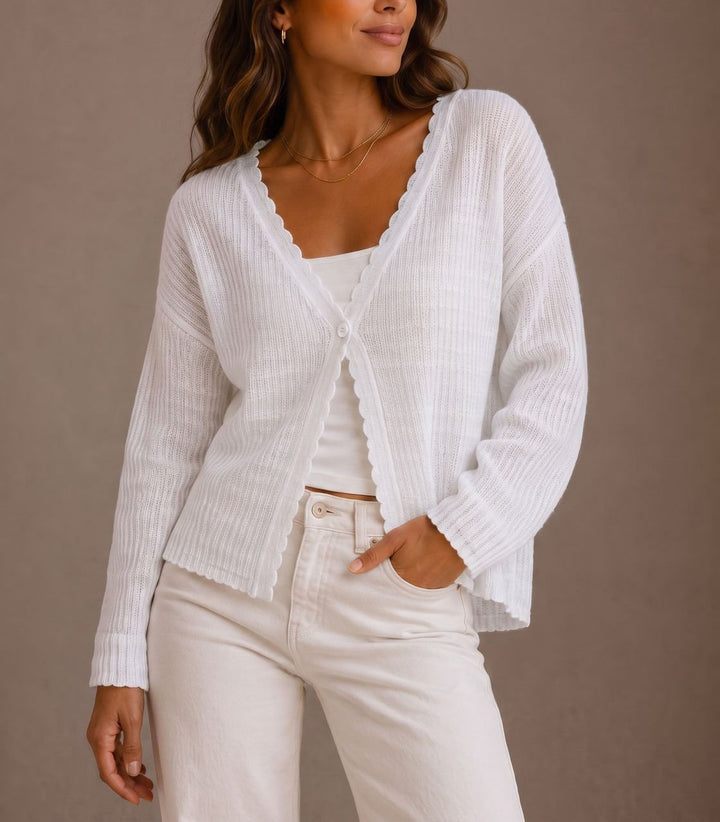 Brylee - Women's Ribbed Cardigan with Single-Button Closure