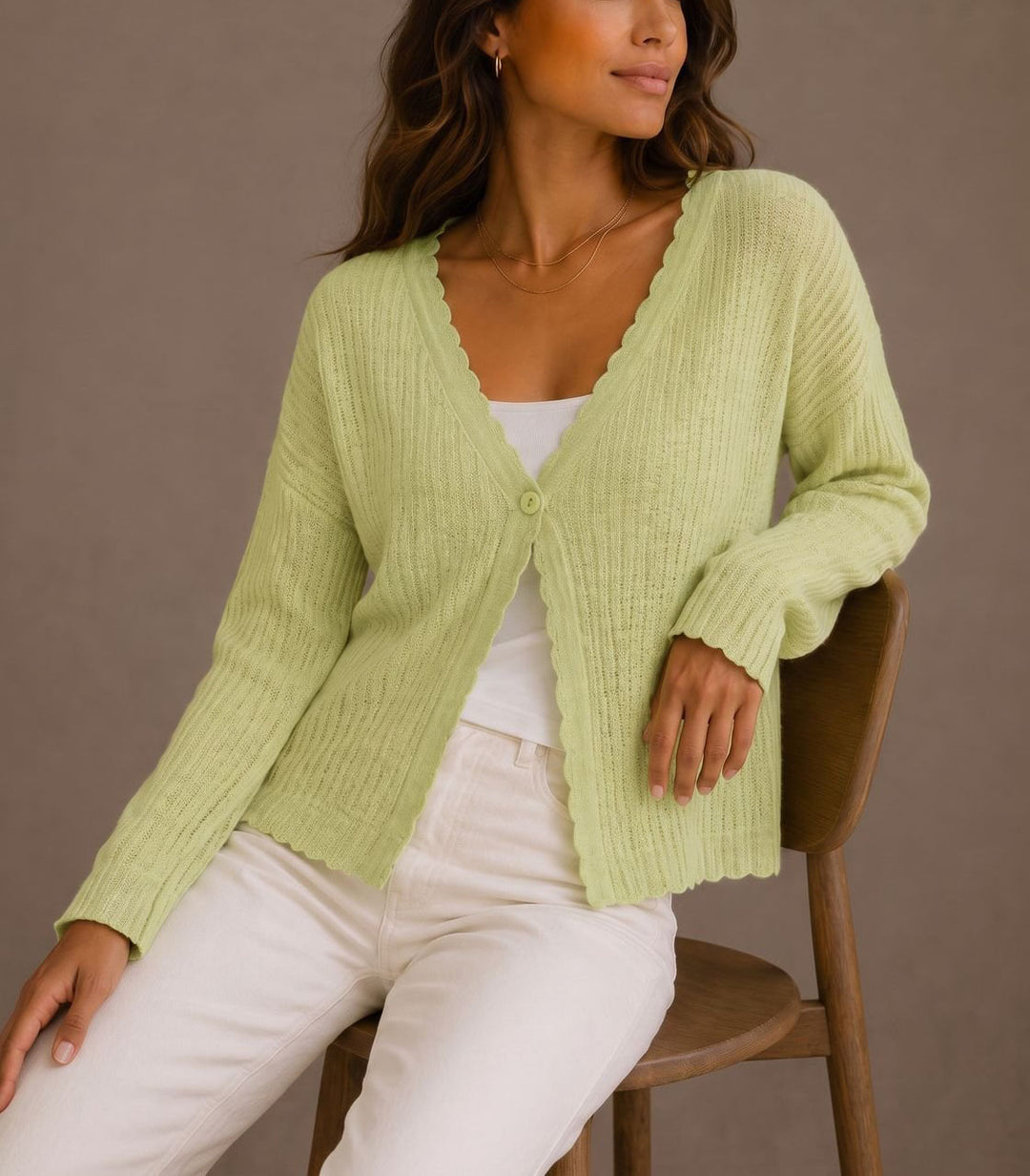 Brylee - Women's Ribbed Cardigan with Single-Button Closure