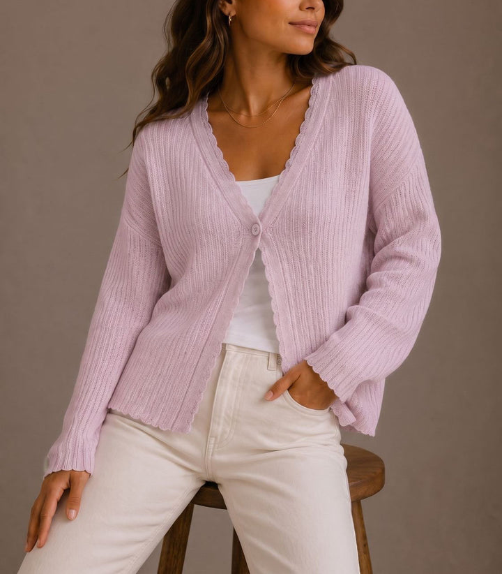 Brylee - Women's Ribbed Cardigan with Single-Button Closure