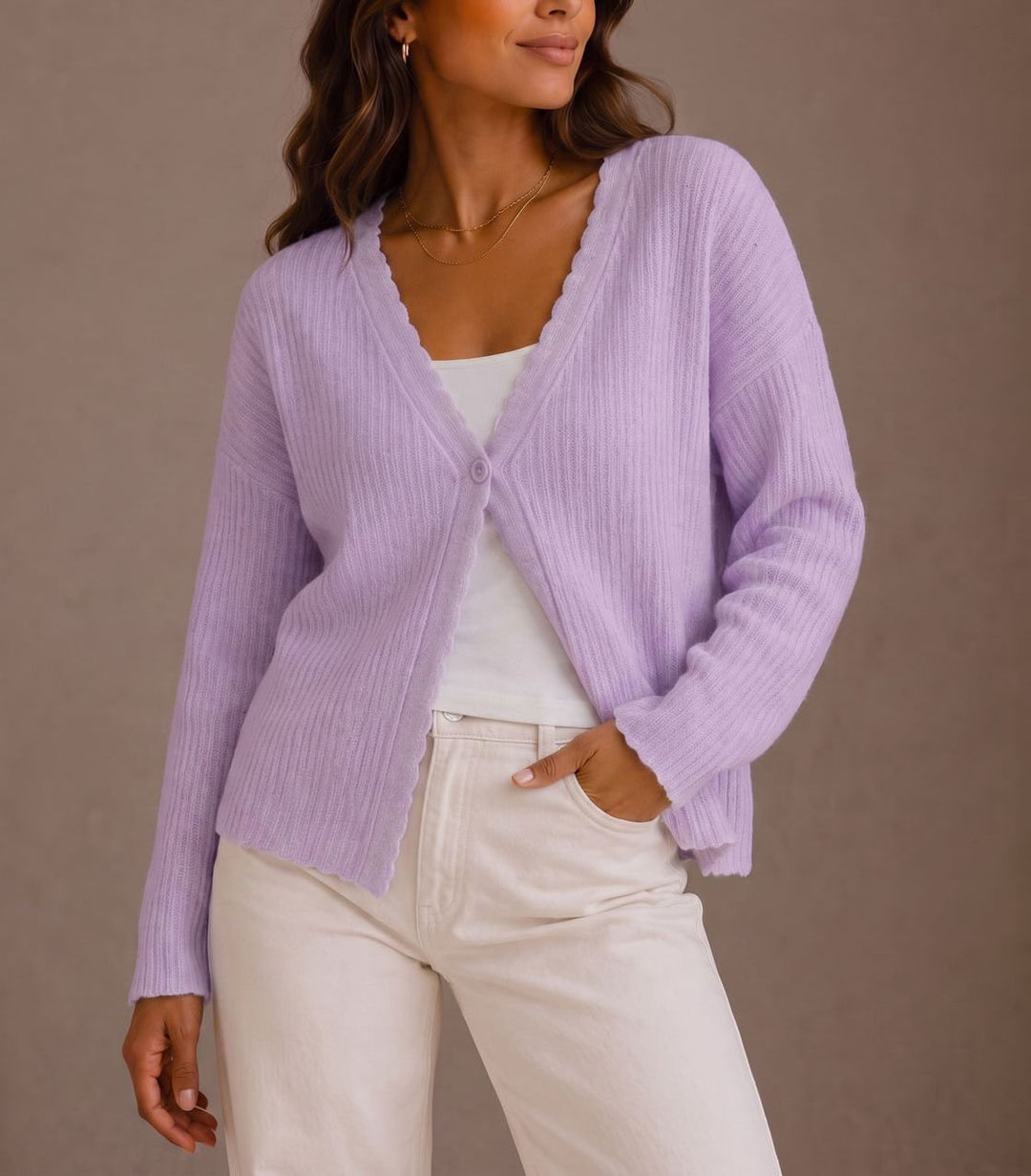 Brylee - Women's Ribbed Cardigan with Single-Button Closure