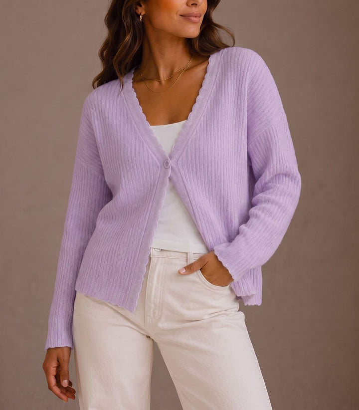 Brylee - Women's Ribbed Cardigan with Single-Button Closure