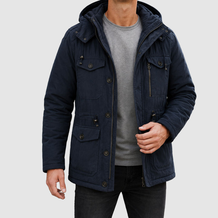 Calvin - Men's Button-Front Utility Jacket with Fleece Lining
