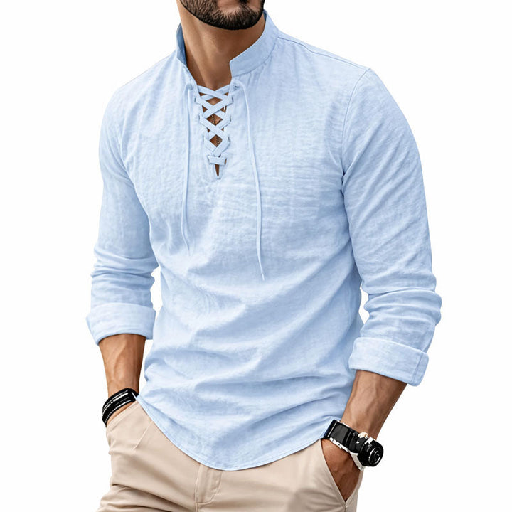 Calvin - Men's Lace-Up Front Stand Collar Shirt