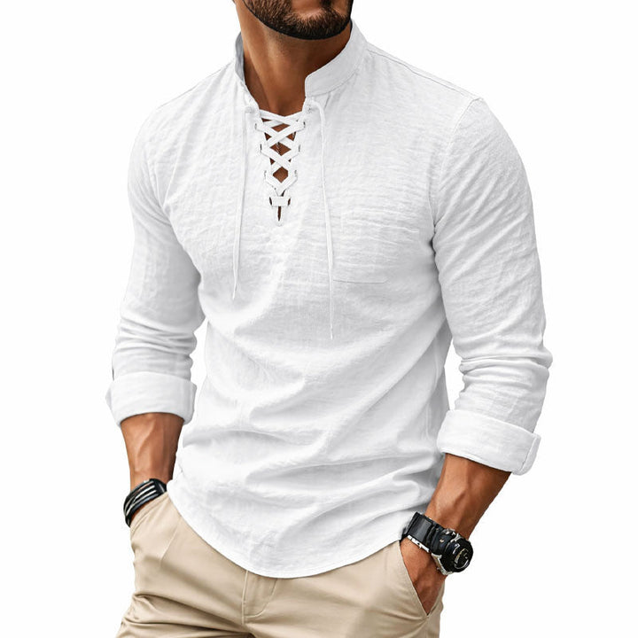Calvin - Men's Lace-Up Front Stand Collar Shirt