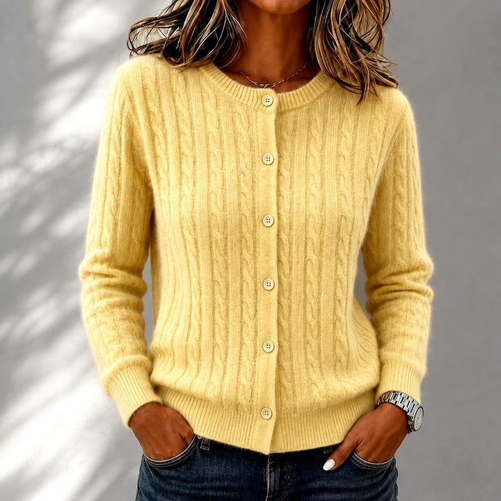 Camellia - Women's Cable Knit Button-Up Cardigan