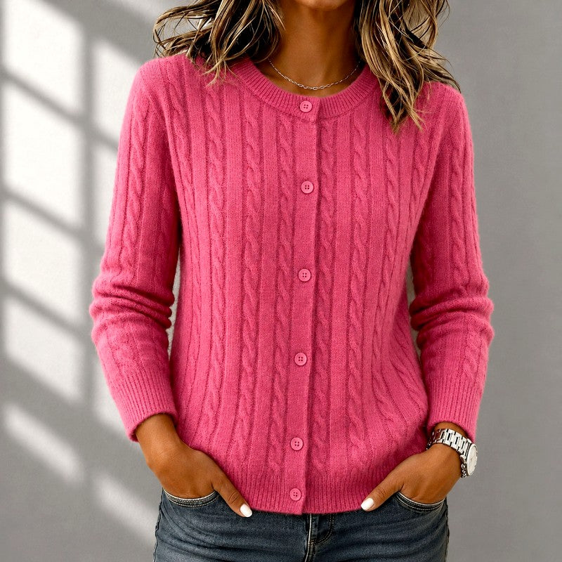 Camellia - Women's Cable Knit Button-Up Cardigan