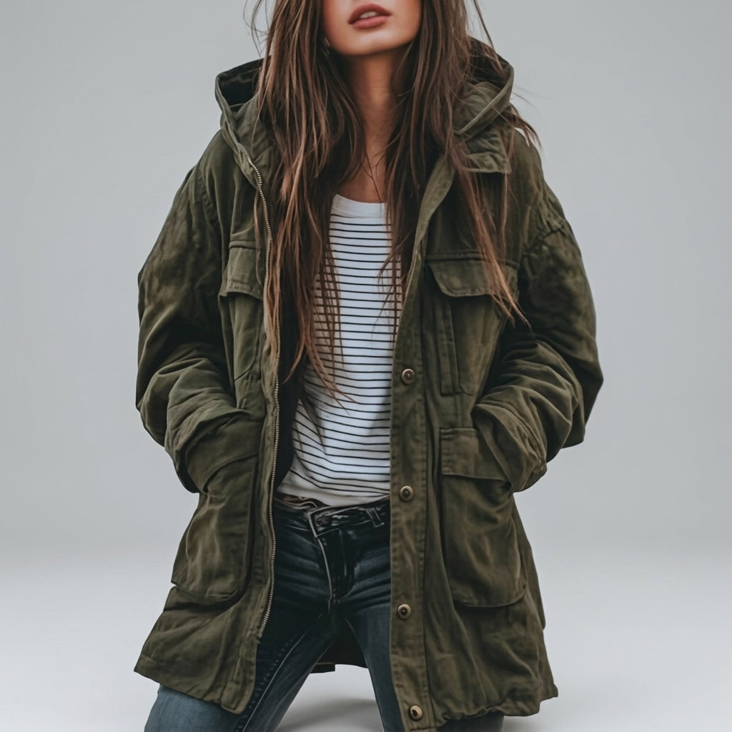 Camryn - Women's Hooded Utility Cargo Pocket Jacket