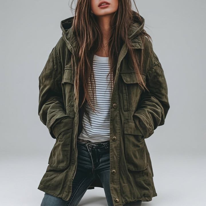 Camryn - Women's Hooded Utility Cargo Pocket Jacket