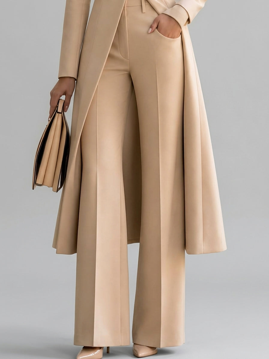 Carla - Women's Stand-Collar Long Coat & High-Waist Flare Pants Suit