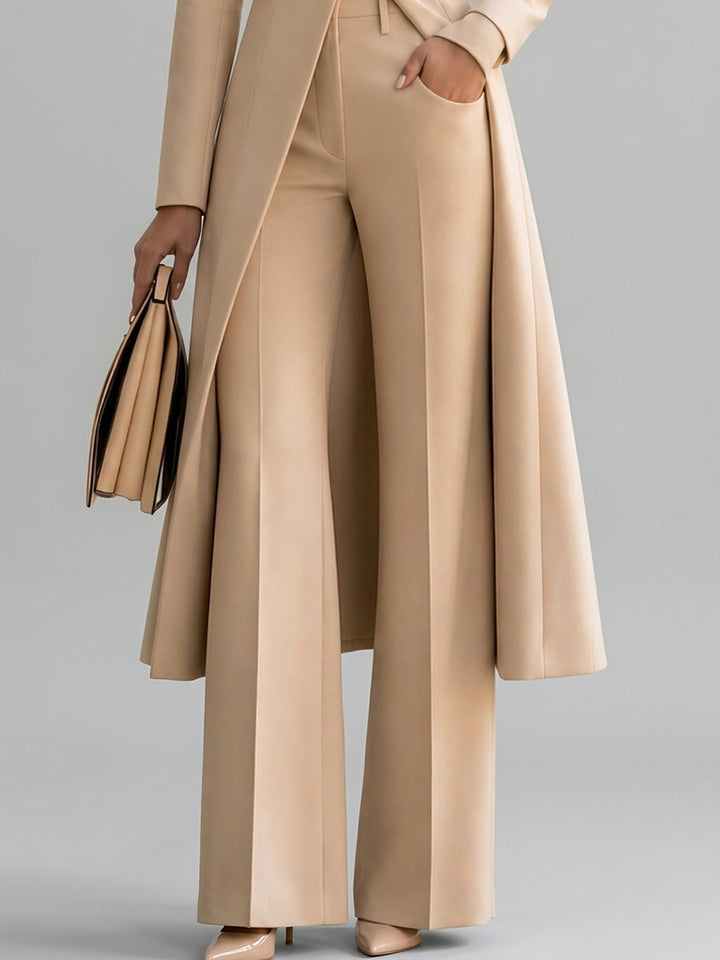 Carla - Women's Stand-Collar Long Coat & High-Waist Flare Pants Suit