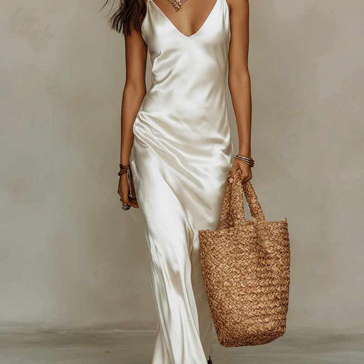 Carmela - Women's Two-Piece Satin Maxi Dress & Sweater Set