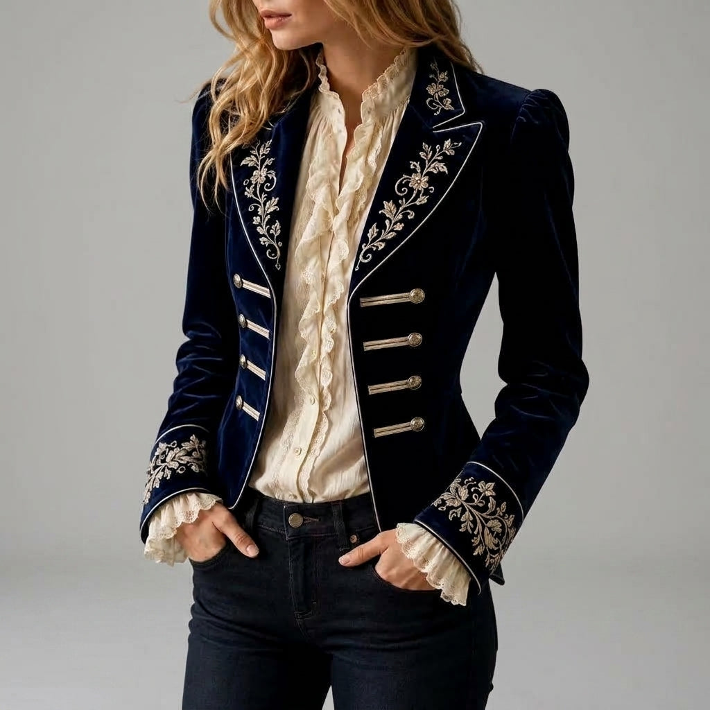 Carmen - Women's Double-Breasted Velvet Tailored Jacket