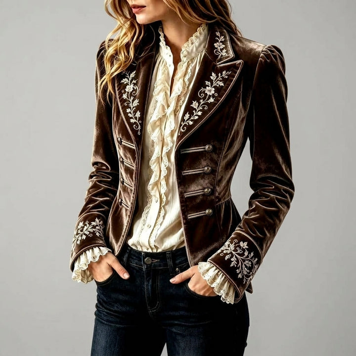Carmen - Women's Double-Breasted Velvet Tailored Jacket