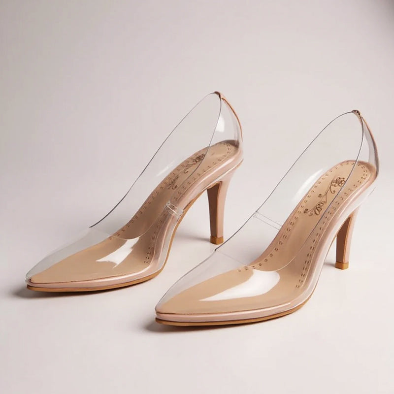 Caroline - Women's Clear Panels Animal Print Trim Pumps