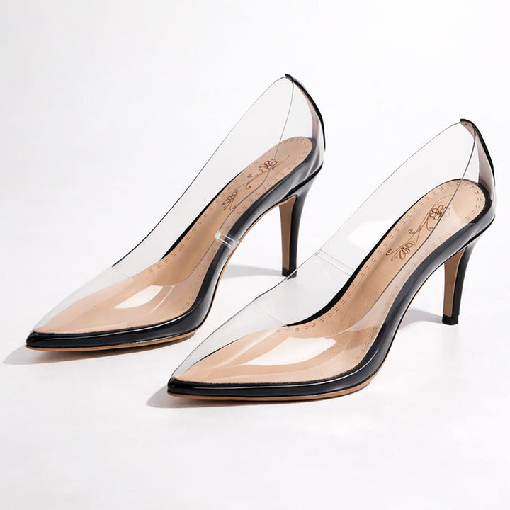 Caroline - Women's Clear Panels Animal Print Trim Pumps