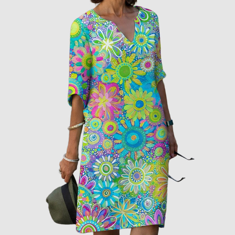 Caroline - Women's Floral V-Neck Dress