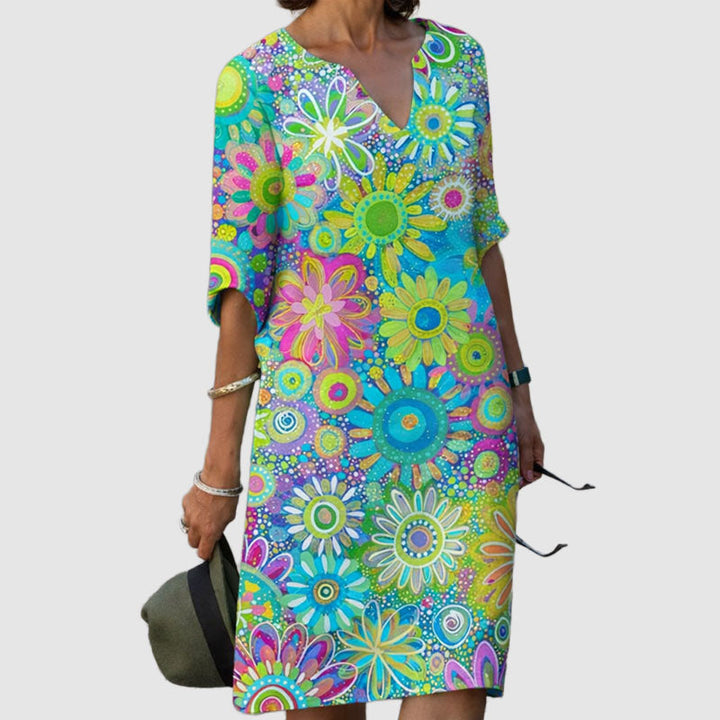 Caroline - Women's Floral V-Neck Dress