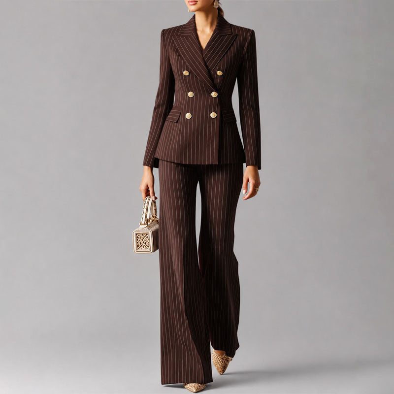 Carrie - Women's Pinstripe Double-Breasted Pantsuit Set