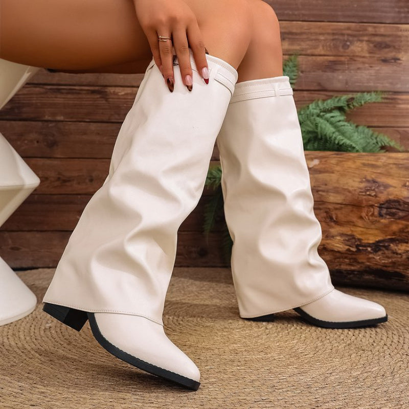Cassandra - Women's Pointed-Toe Knee-High Boots with Metal Hardware
