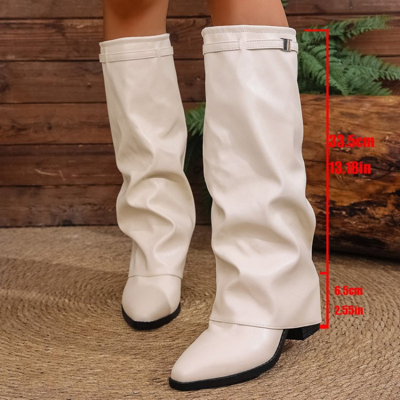 Cassandra - Women's Pointed-Toe Knee-High Boots with Metal Hardware