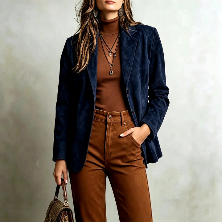 Cathy - Women's Faux Suede Tailored Blazer with Notched Lapels