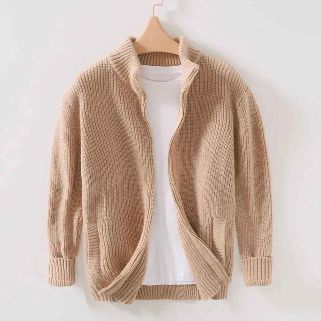 Cayson - Men's Zip-Front Ribbed Cardigan