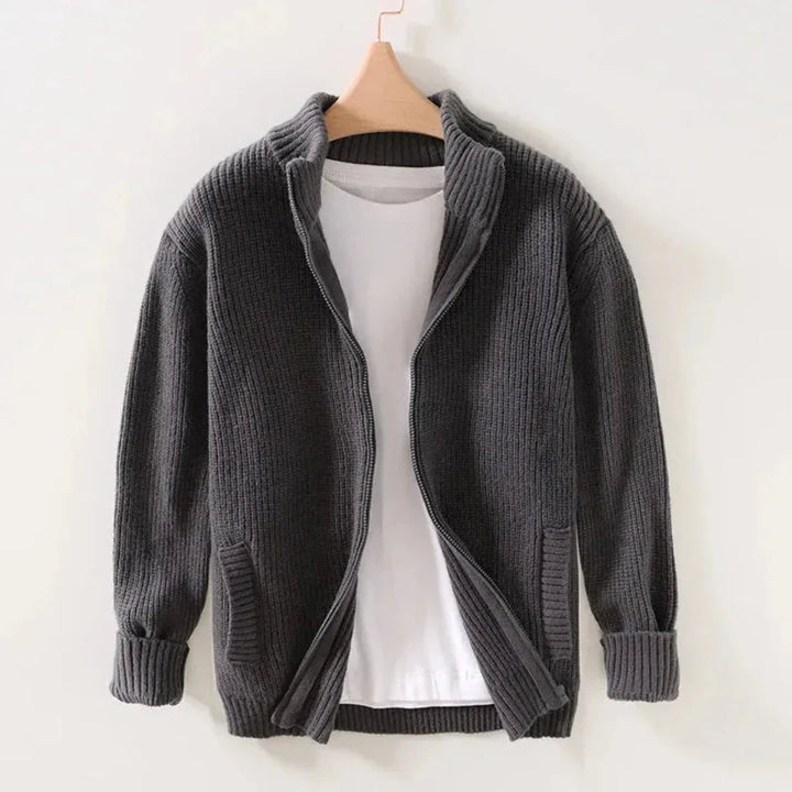 Cayson - Men's Zip-Front Ribbed Cardigan