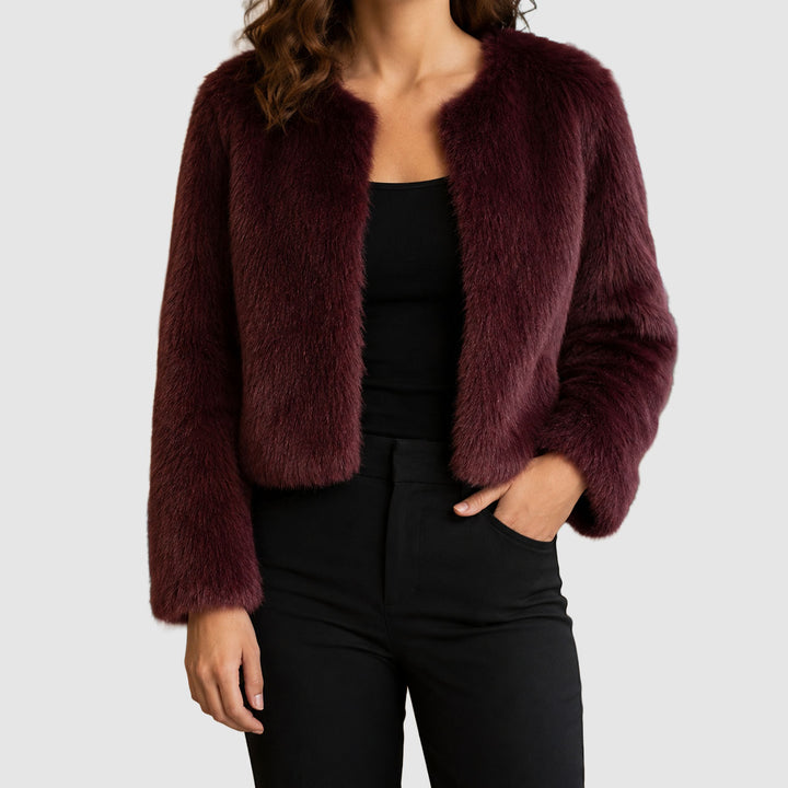 Cecily - Women's Plush Collarless Cropped Jacket