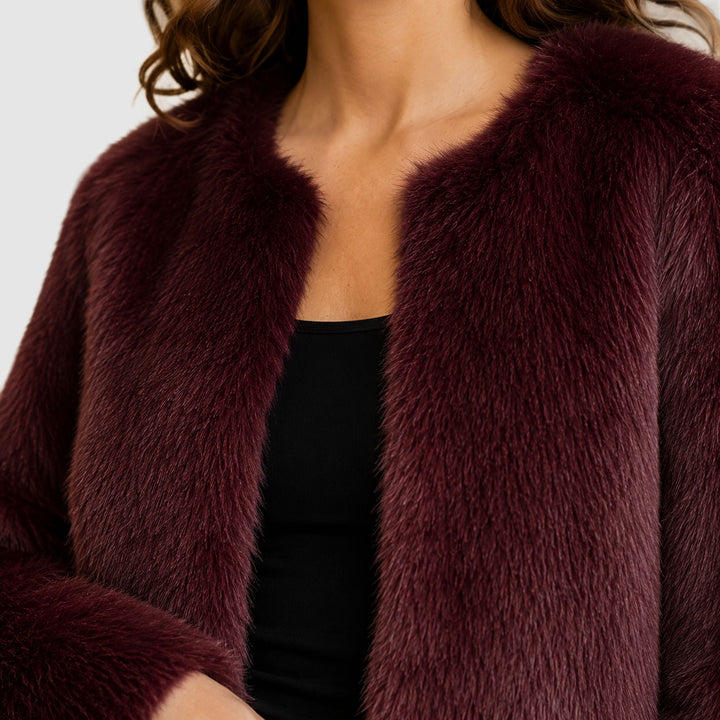 Cecily - Women's Plush Collarless Cropped Jacket