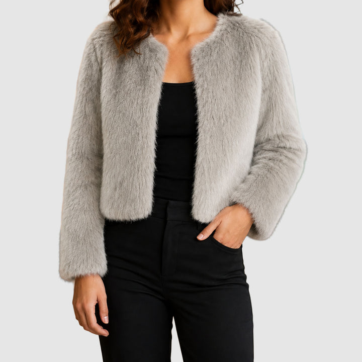 Cecily - Women's Plush Collarless Cropped Jacket