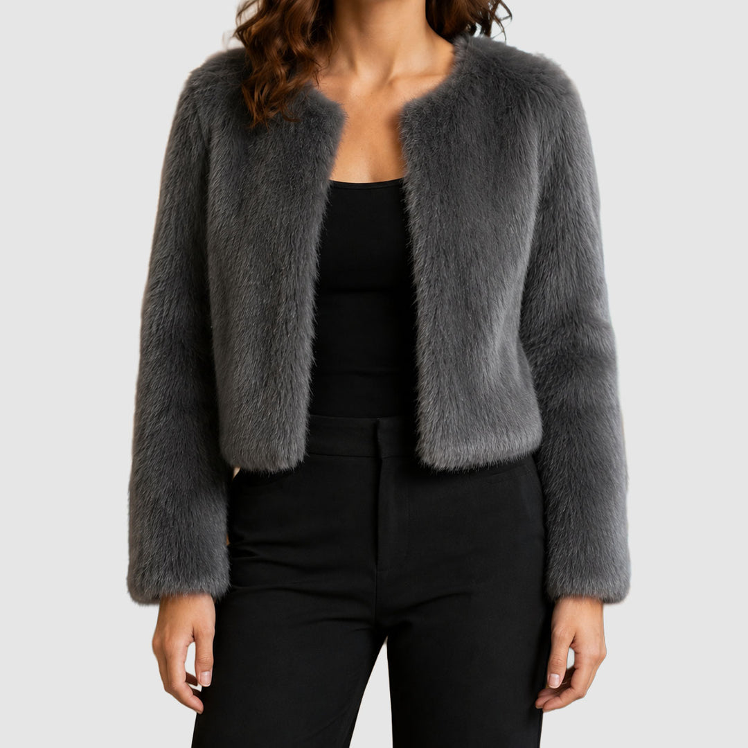 Cecily - Women's Plush Collarless Cropped Jacket