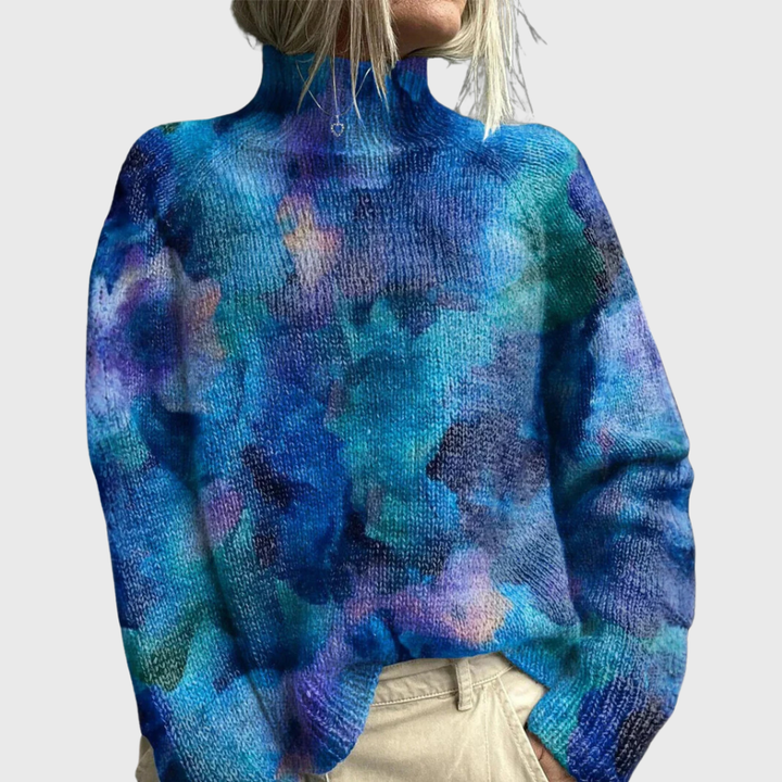 Celeste – Women’s Turtleneck Knit Sweater with Artistic Patterns