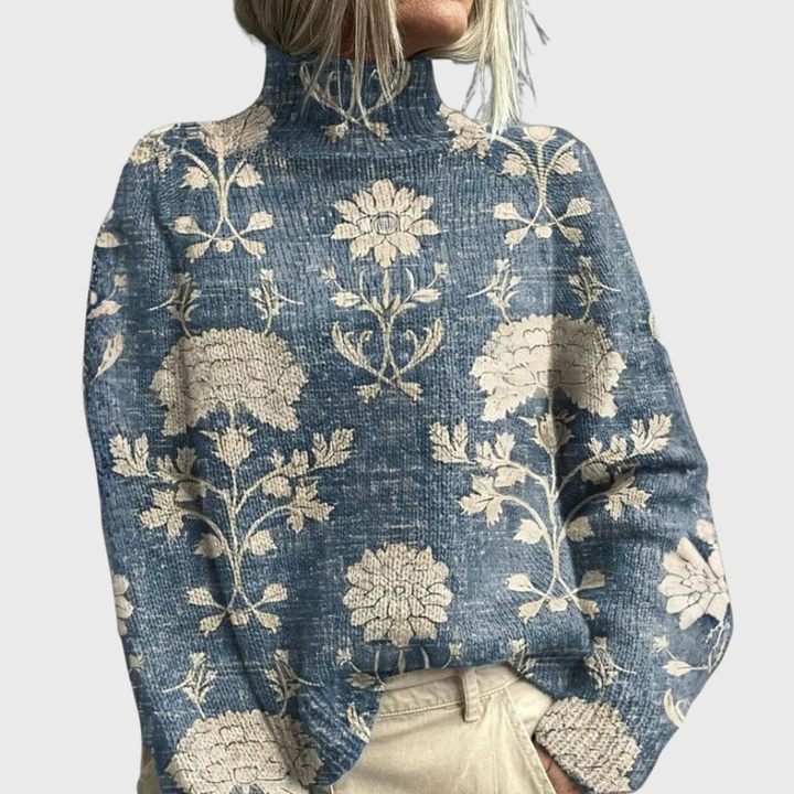 Celeste – Women’s Turtleneck Knit Sweater with Artistic Patterns