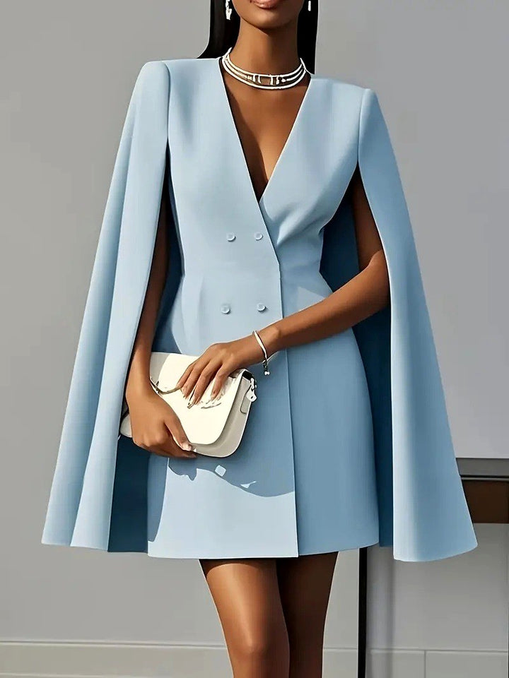 Charlie - Women's V-Neck Cape Sleeve Button Blazer Dress 4