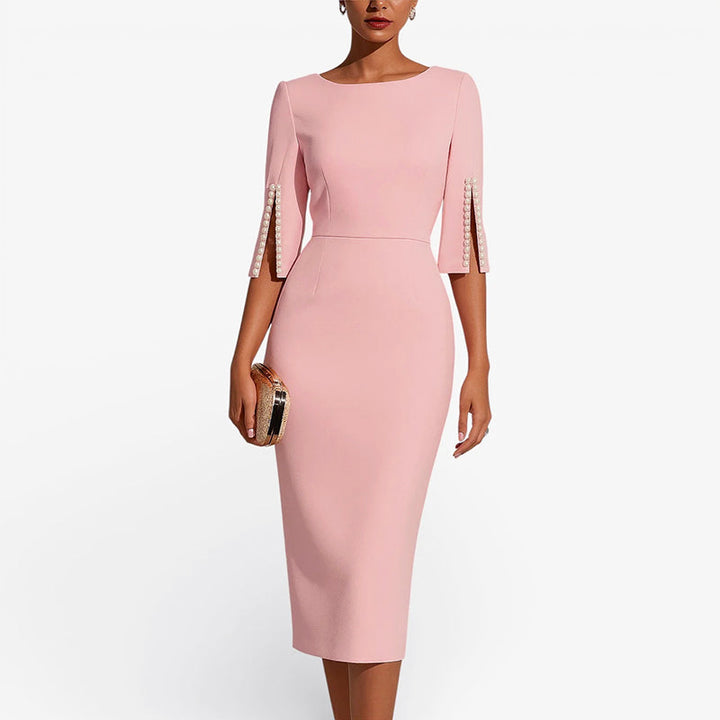 Charlotte - Women's Pearl Sleeve Midi Bodycon Dress